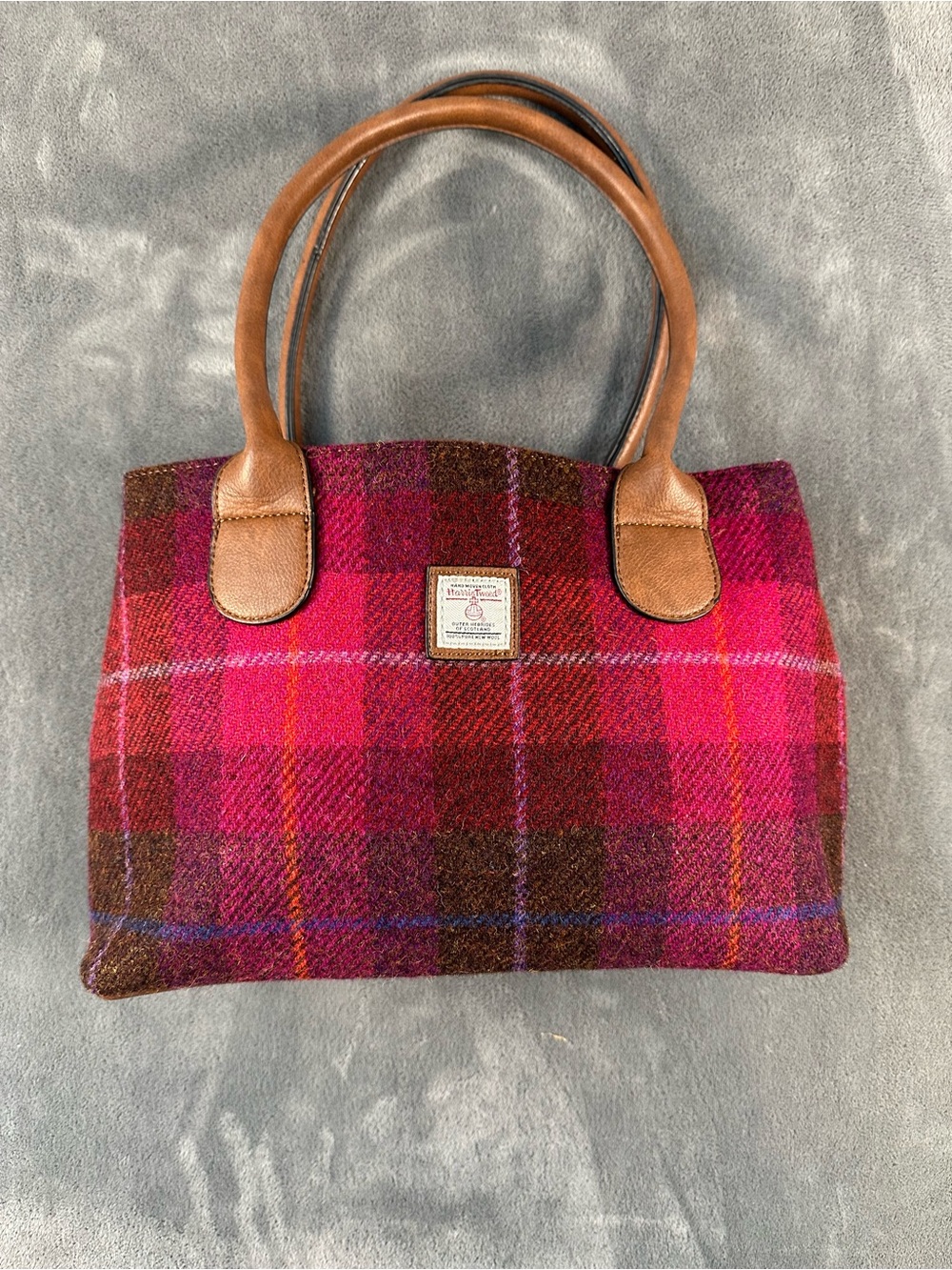 Harris Tweed Wool Handbag- Pink & Brown